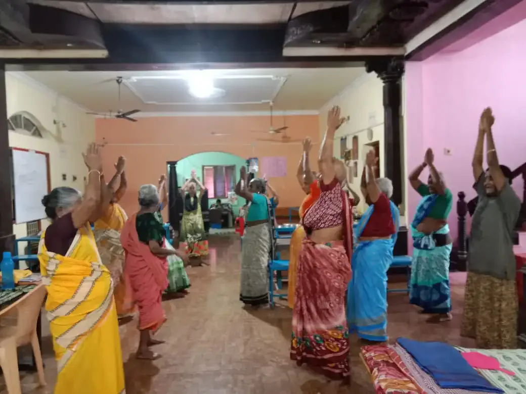 A yoga session with elders at the DROPSS home